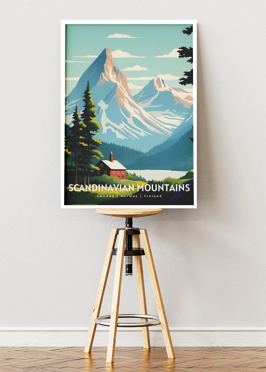 Scandinavian Mountains Poster & Canvas Print – Modern Illustrated Nordic Landscape Art