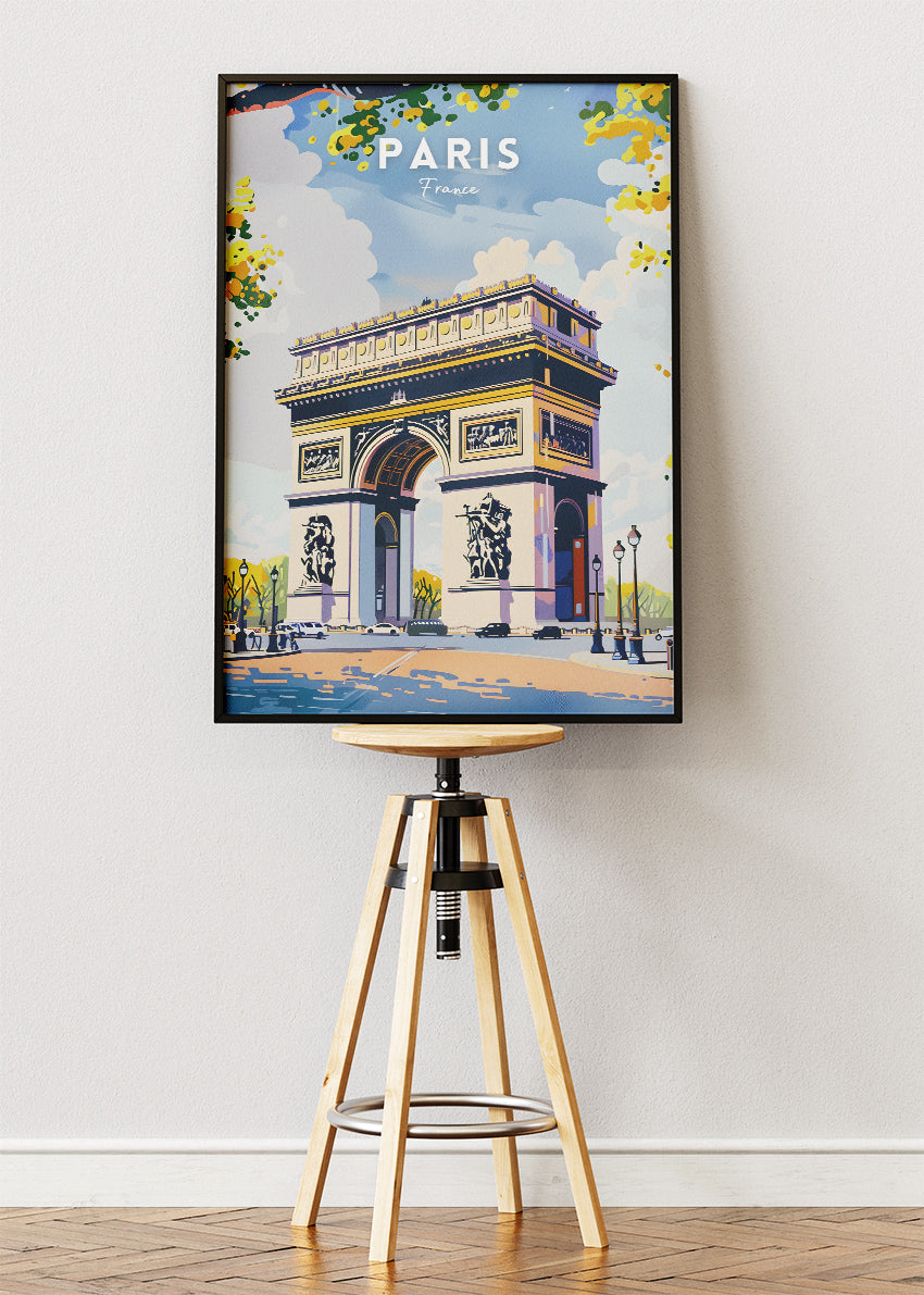 Paris France Poster & Canvas Print – Vintage Arc de Triomphe Travel Art