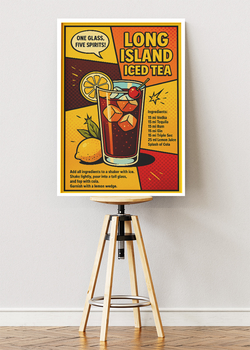 Long Island Iced Tea Pop Art Cocktail Poster & Canvas Print | Retro Bar Wall Art