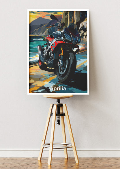 Aprilia Coastal Ride Motorcycle Wall Art Poster & Canvas