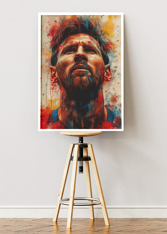 Lionel Messi Expressive Portrait Wall Art | Iconic Football Legend Poster & Canvas
