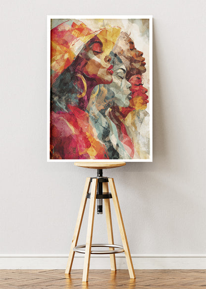 Abstract African Women Wall Art – Colourful Contemporary Portrait Canvas Print & Modern Cultural Statement Poster for Living Room Decor UK