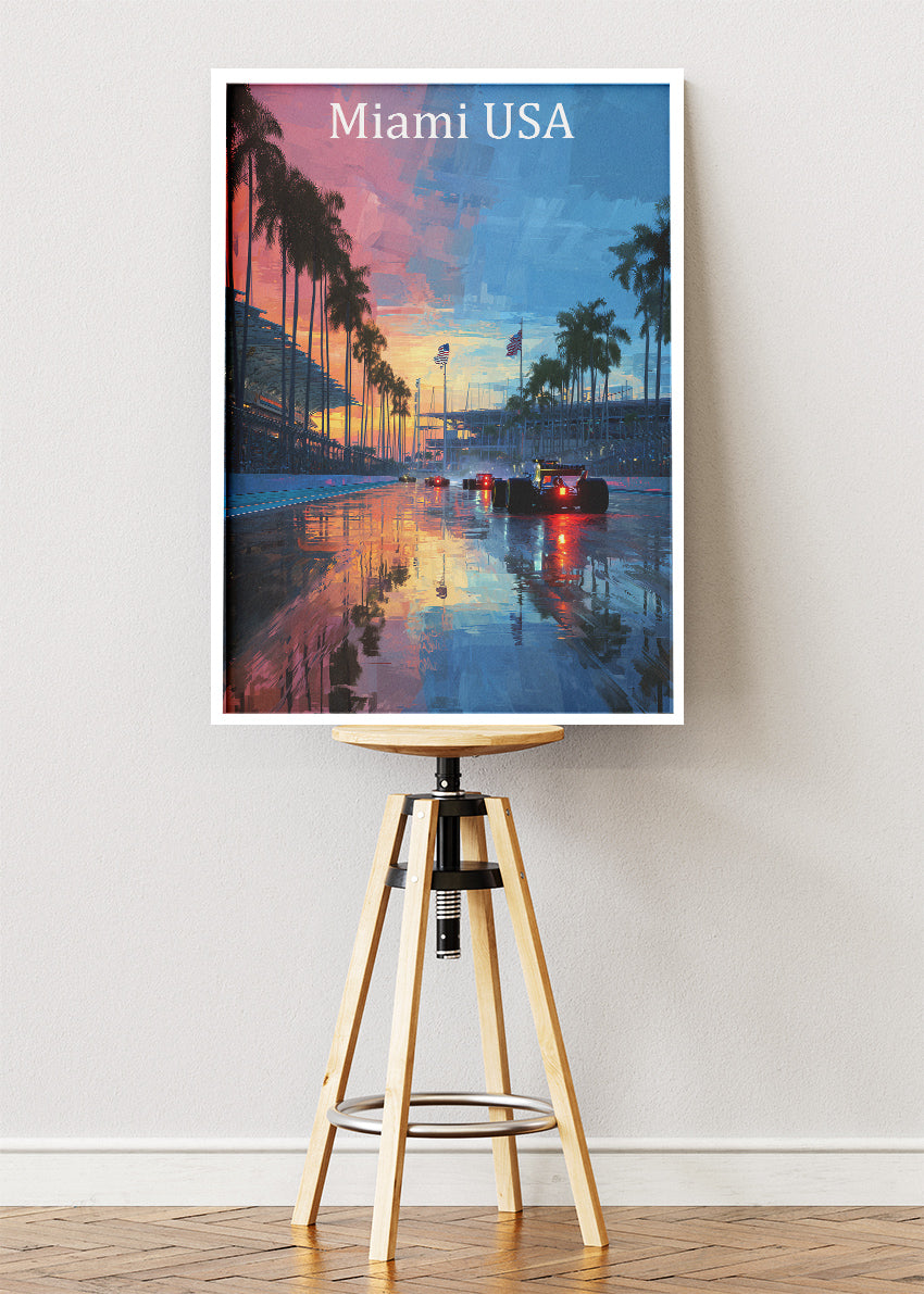 Miami USA Formula 1 Night Reflections Canvas Print & Poster – AI PRINT LAB