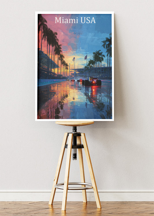 Miami USA Formula 1 Night Reflections Canvas Print & Poster – AI PRINT LAB