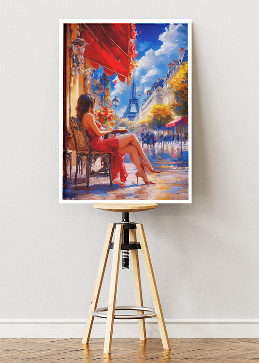Paris Café Wall Art – Eiffel Tower Cityscape Canvas Print & Romantic French Street Poster for Living Room Decor UK
