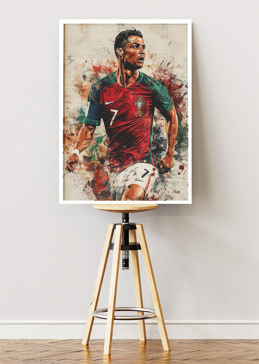 Cristiano Ronaldo Portugal Action Portrait Wall Art | Iconic Football Poster & Canvas