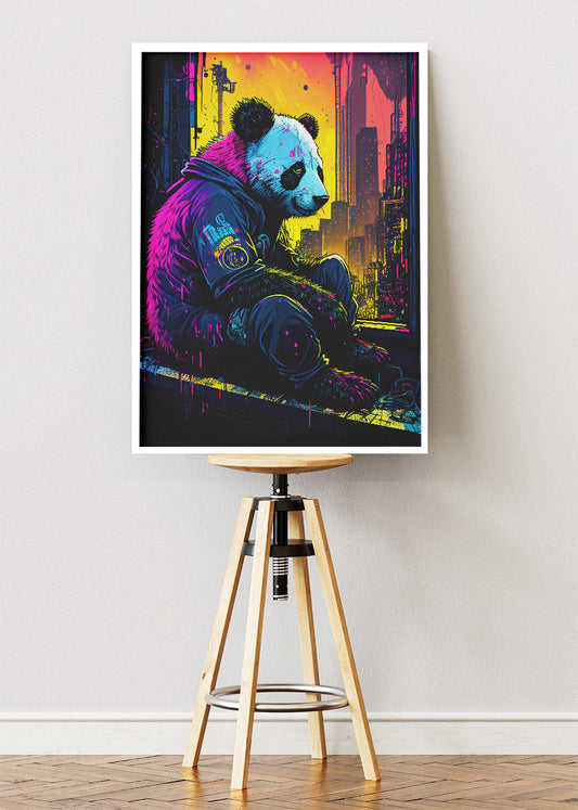 Cyberpunk Panda Poster & Canvas Print – Neon Street Art Animal Illustration