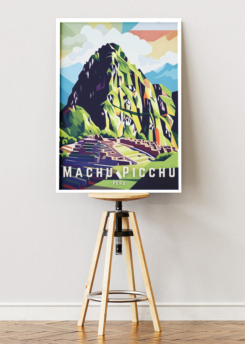 Machu Picchu Peru Poster & Canvas Print – Modern Illustrated Inca Mountain Art