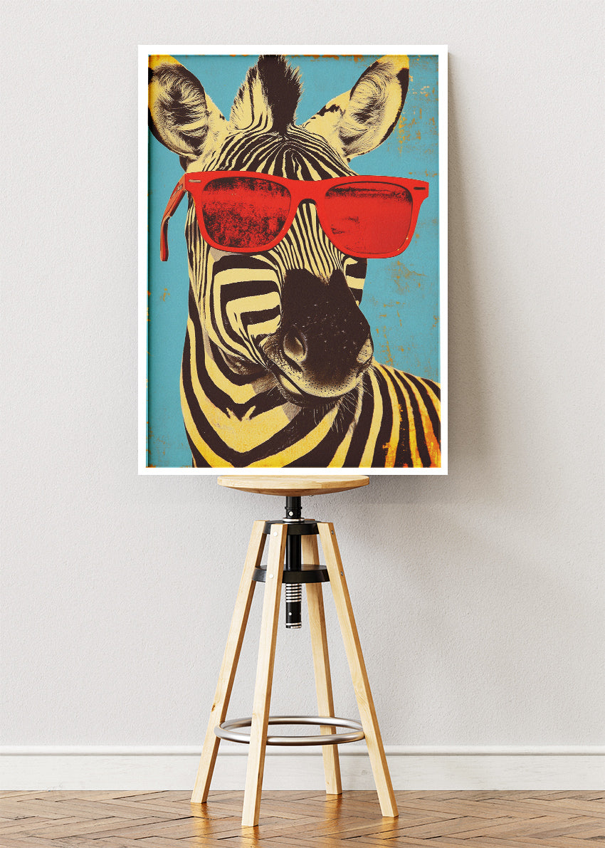 Cool Zebra Pop Art Poster & Canvas Print – Retro Sunglasses Animal Wall Art