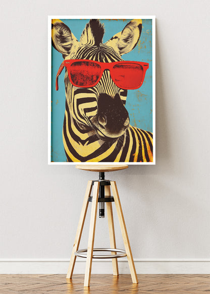 Cool Zebra Pop Art Poster & Canvas Print – Retro Sunglasses Animal Wall Art