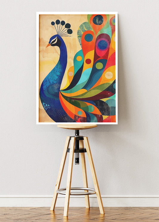 Colorful Peacock Poster & Canvas Print – Modern Abstract Bird Wall Art