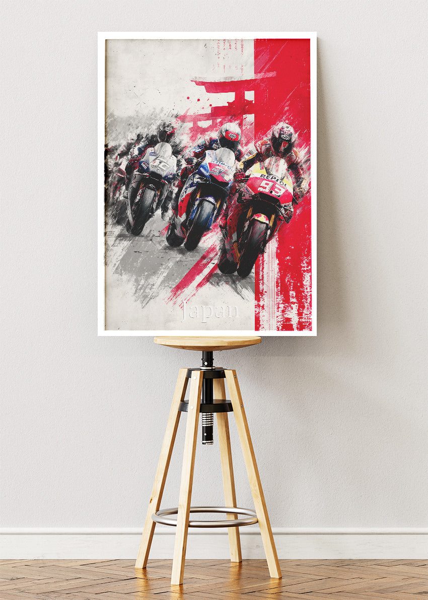 Japan Motorcycle Racing Rising Sun Wall Art Poster & Canvas