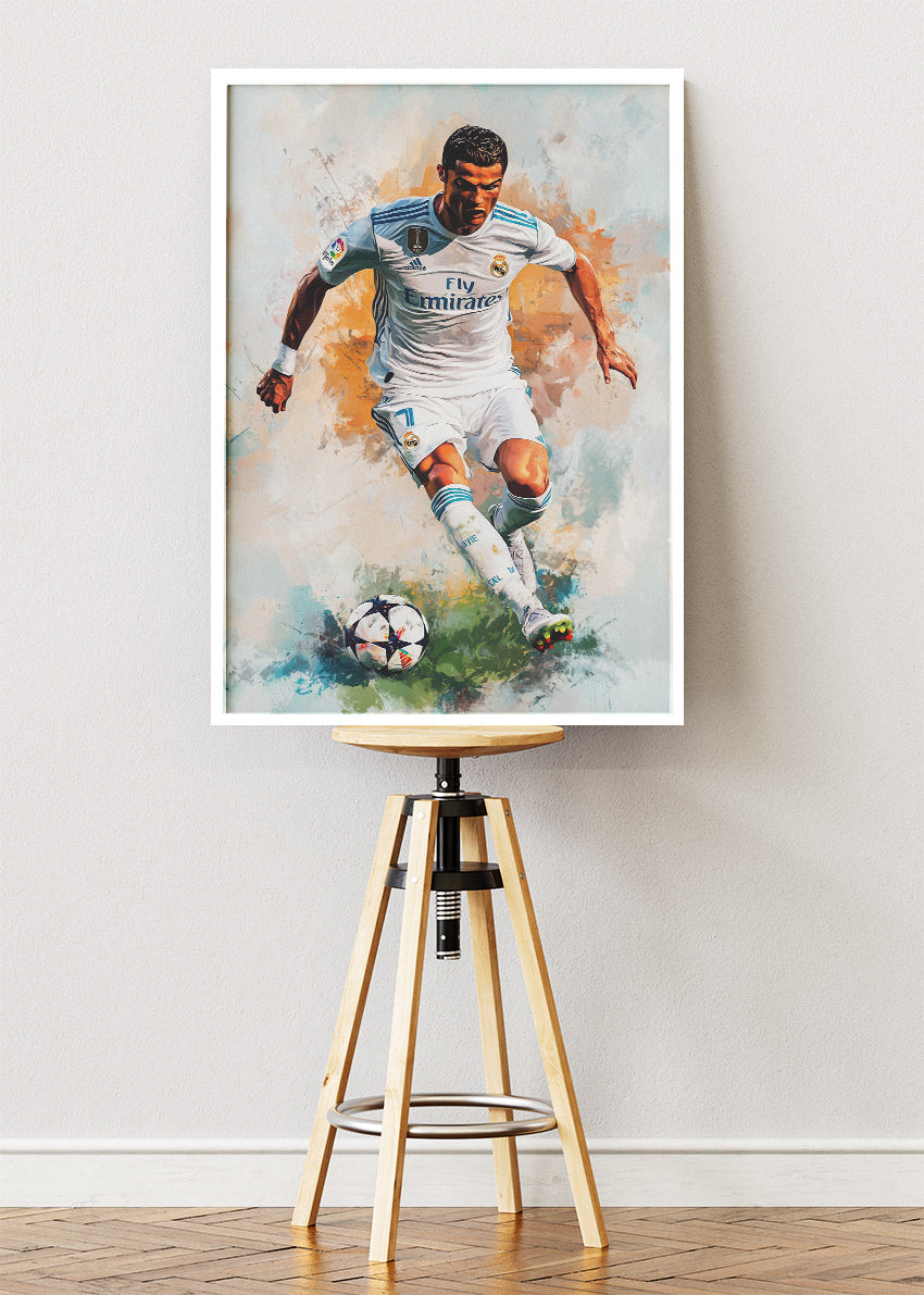 Cristiano Ronaldo Real Madrid Dribble Action Wall Art | Iconic Football Poster & Canvas