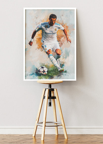 Cristiano Ronaldo Real Madrid Dribble Action Wall Art | Iconic Football Poster & Canvas