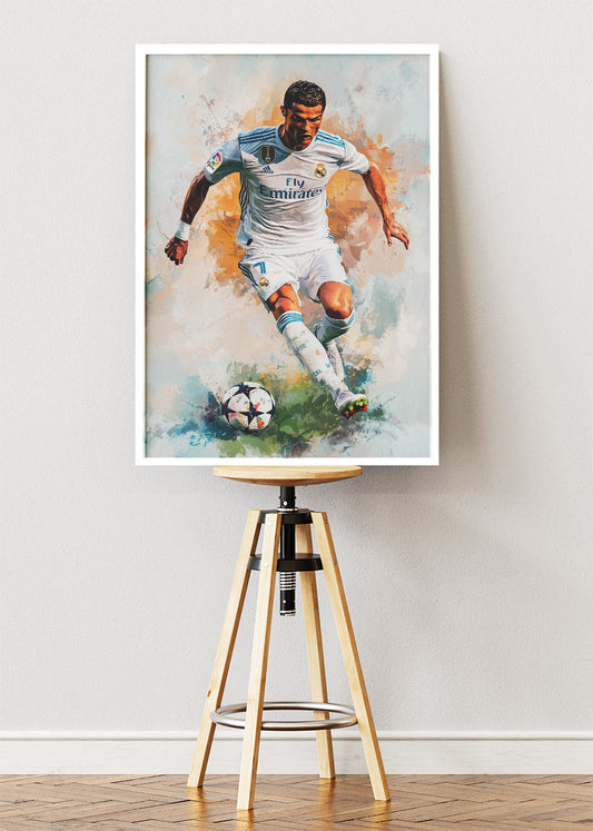 Cristiano Ronaldo Real Madrid Dribble Action Wall Art | Iconic Football Poster & Canvas