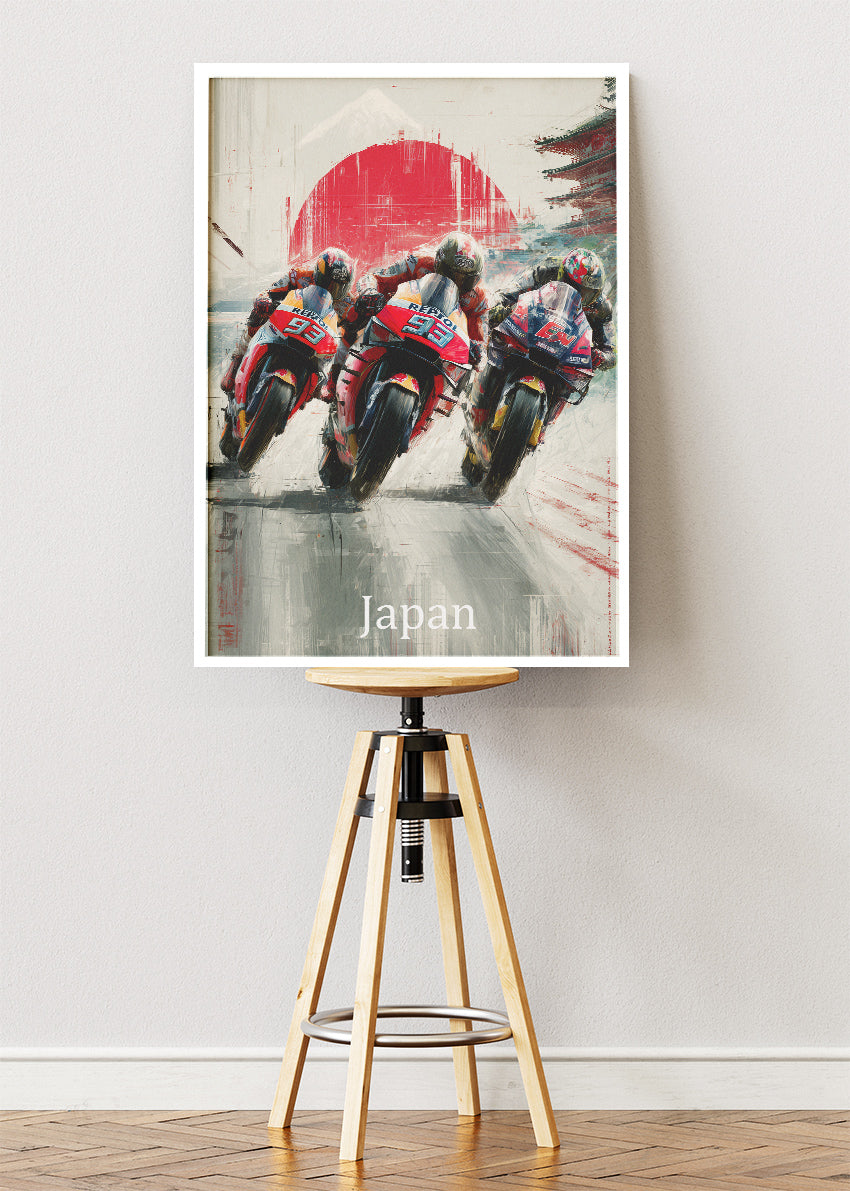 Japan Motorcycle Racing Rising Sun Formation Wall Art Poster & Canvas