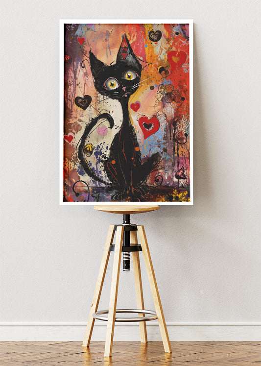 Graffiti Black Cat Poster & Canvas Print – Colorful Urban Street Art Cat Illustration