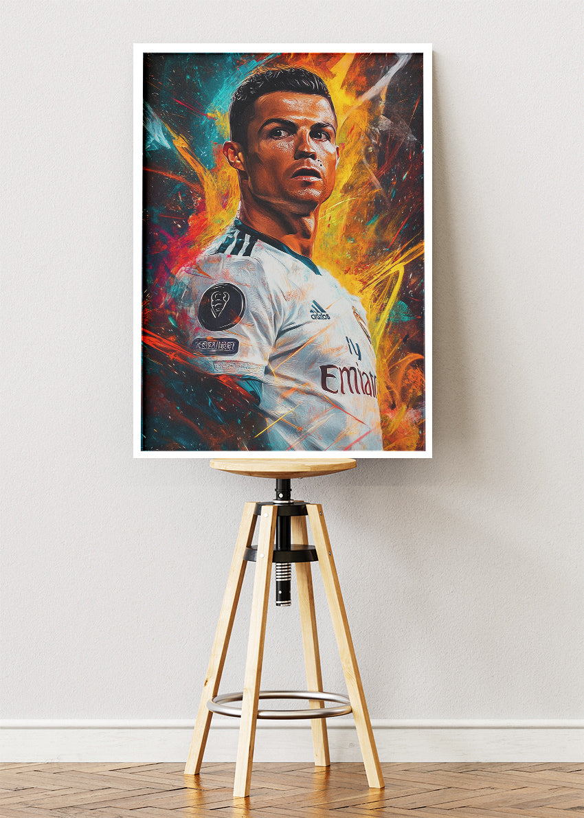 Cristiano Ronaldo Real Madrid Expressive Portrait Wall Art | Iconic Football Poster & Canvas