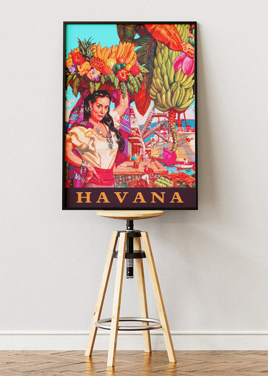 Havana Cuba Fruit Market Dancer Poster & Canvas Print – Vintage Tropical Art