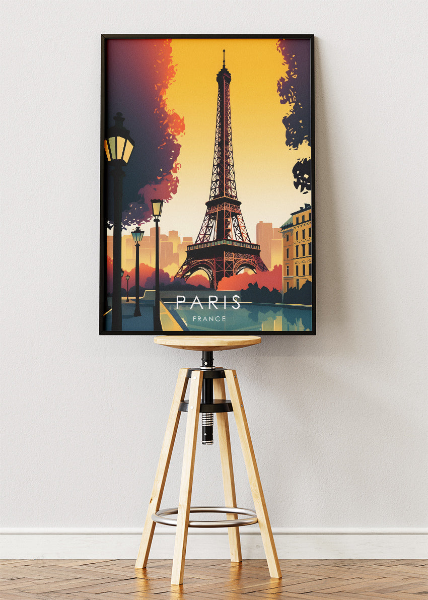 Paris France Poster & Canvas Print – Vintage Sunset Eiffel Tower Art
