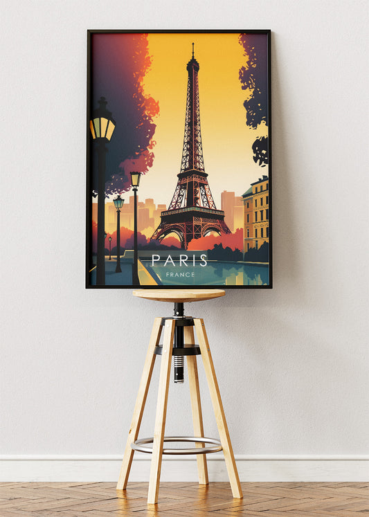 Paris France Poster & Canvas Print – Vintage Sunset Eiffel Tower Art