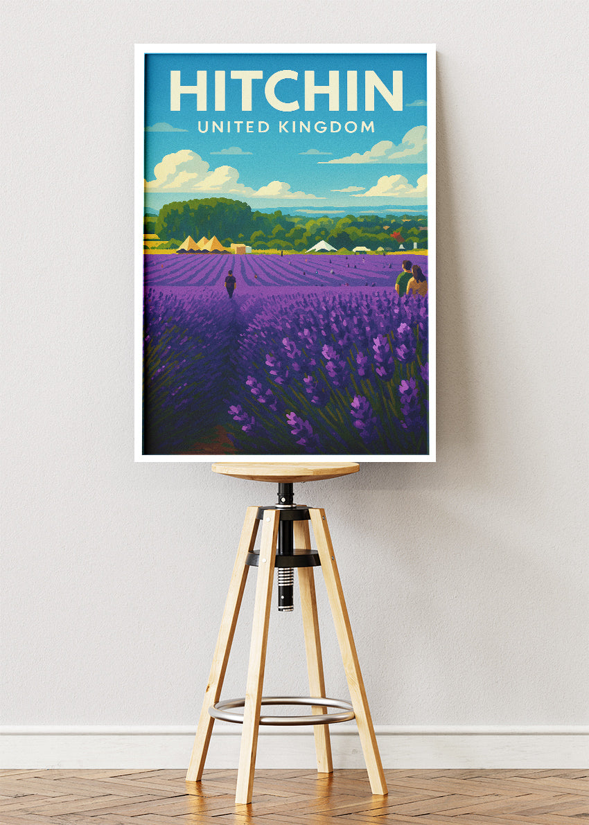 Hitchin Lavender Field Poster & Canvas Print – Illustrated Hertfordshire Art – A1000