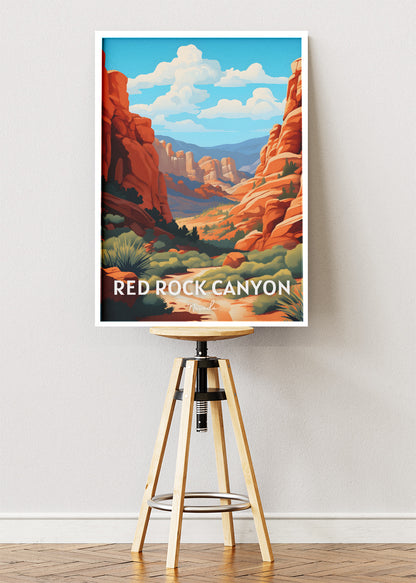 Red Rock Canyon Poster & Canvas Print – Nevada Desert Canyon Landscape Illustration Wall Art