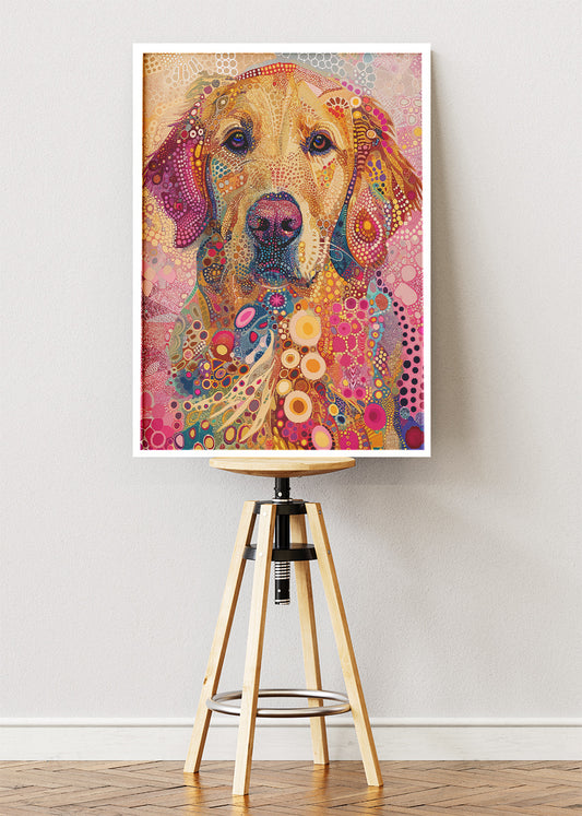 Colorful Dog Portrait Poster & Canvas Print – Psychedelic Pop-Art Canine Illustration