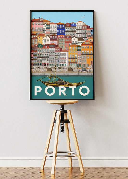 Porto Portugal Cityscape Poster & Canvas Print – Illustrated Riverside Architecture Art