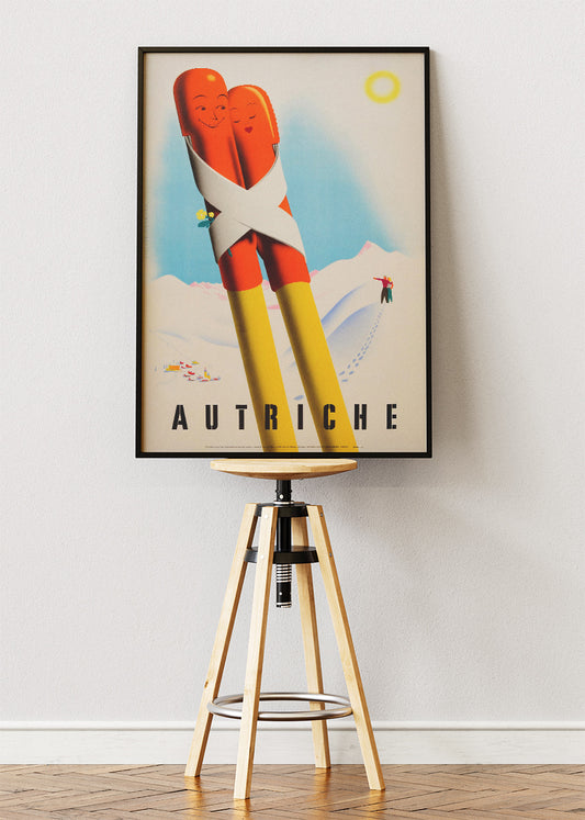 Autriche Vintage Ski Poster & Canvas Print – Retro Austrian Winter Travel Artwork