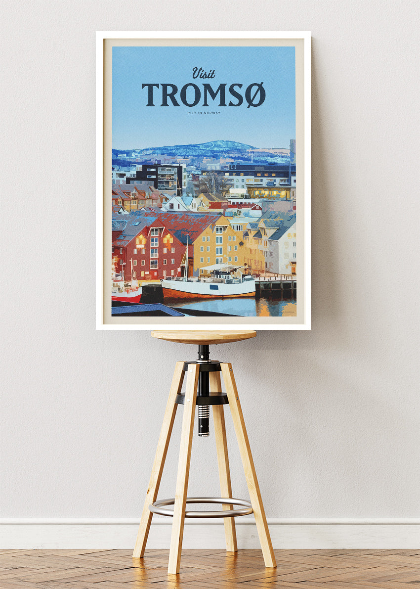 Tromsø Norway Poster & Canvas Print – Modern Illustrated Arctic Harbour Art