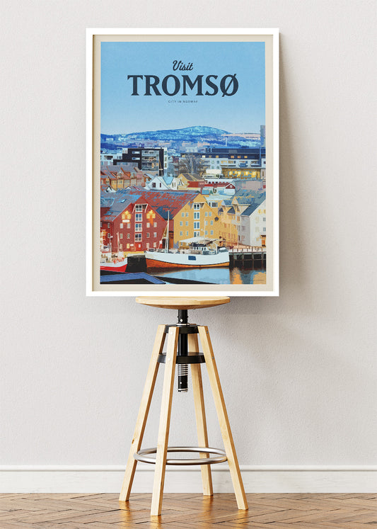 Tromsø Norway Poster & Canvas Print – Modern Illustrated Arctic Harbour Art