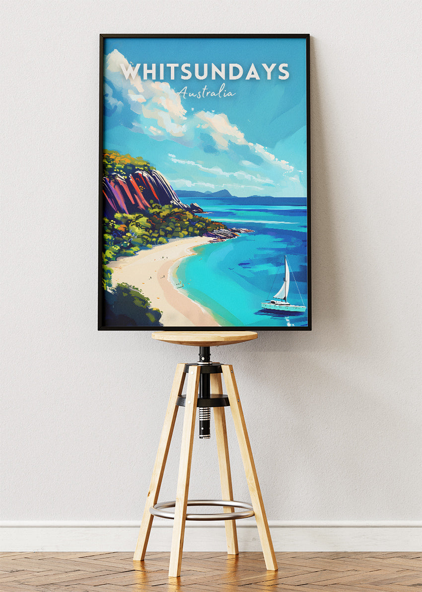 Whitsundays Australia Travel Poster & Canvas Wall Art – Tropical Beach Print