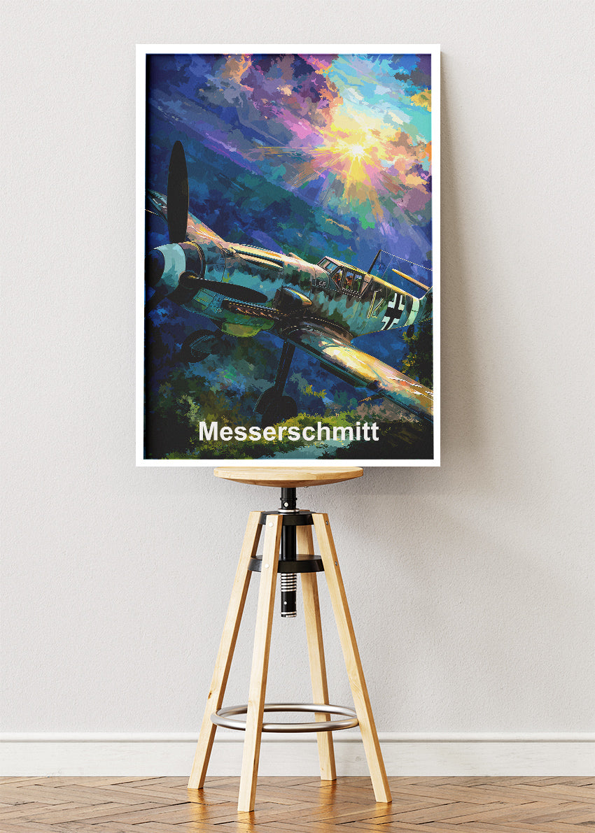 Messerschmitt BF 109 Poster & Canvas Print – Illustrated WWII Fighter Aircraft Wall Art