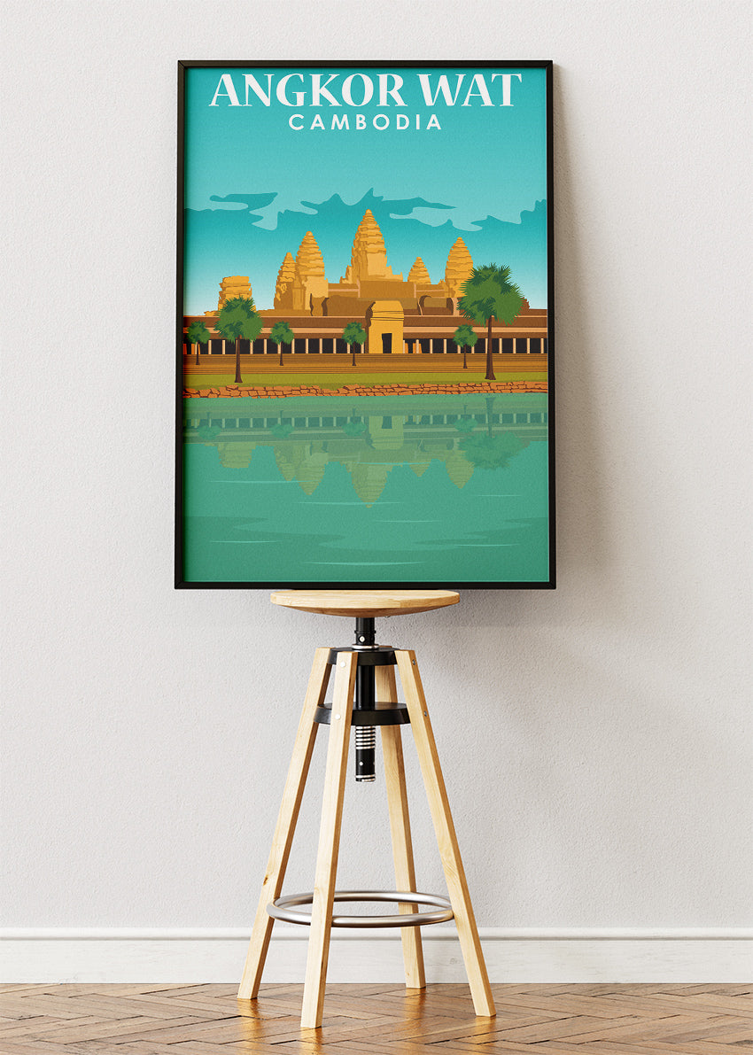 Angkor Wat Cambodia Travel Poster & Canvas Print – Temple Wall Art