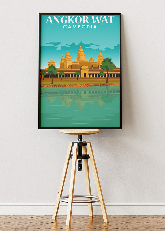 Angkor Wat Cambodia Travel Poster & Canvas Print – Temple Wall Art