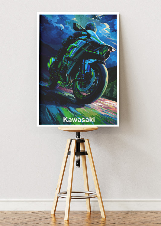Kawasaki Night Ride Performance Wall Art Poster & Canvas