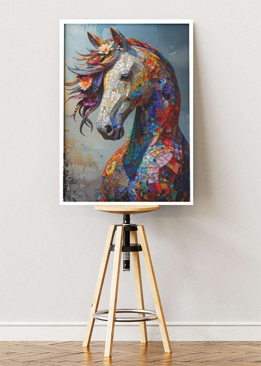 Mosaic Horse Portrait Poster & Canvas Print – Colorful Abstract Equine Art