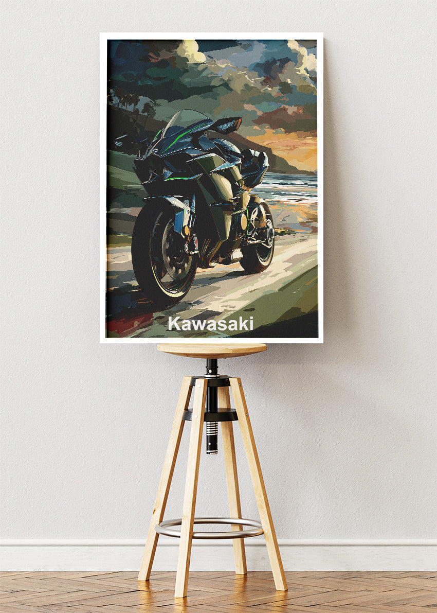 Kawasaki Coastal Ride Superbike Wall Art Poster & Canvas