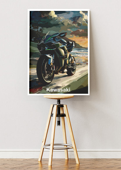 Kawasaki Coastal Ride Superbike Wall Art Poster & Canvas