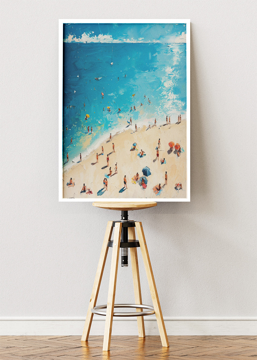 Azure Shoreline – Modern Impressionist Beach Canvas & Poster Print – AI PRINT LAB