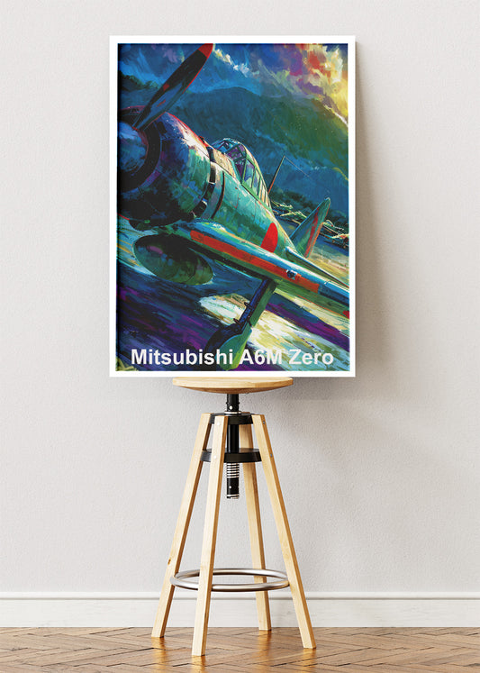 Mitsubishi A6M Zero Poster & Canvas Print – Illustrated WWII Fighter Aircraft Wall Art