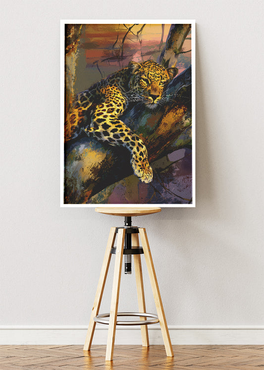 Resting Leopard on Tree Poster & Canvas Print – Vibrant Wildlife Art