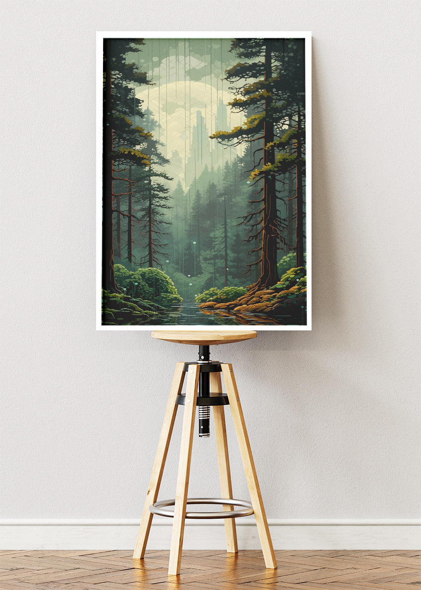 Mystical Pine Forest River Landscape Canvas & Poster Print – AI PRINT LAB