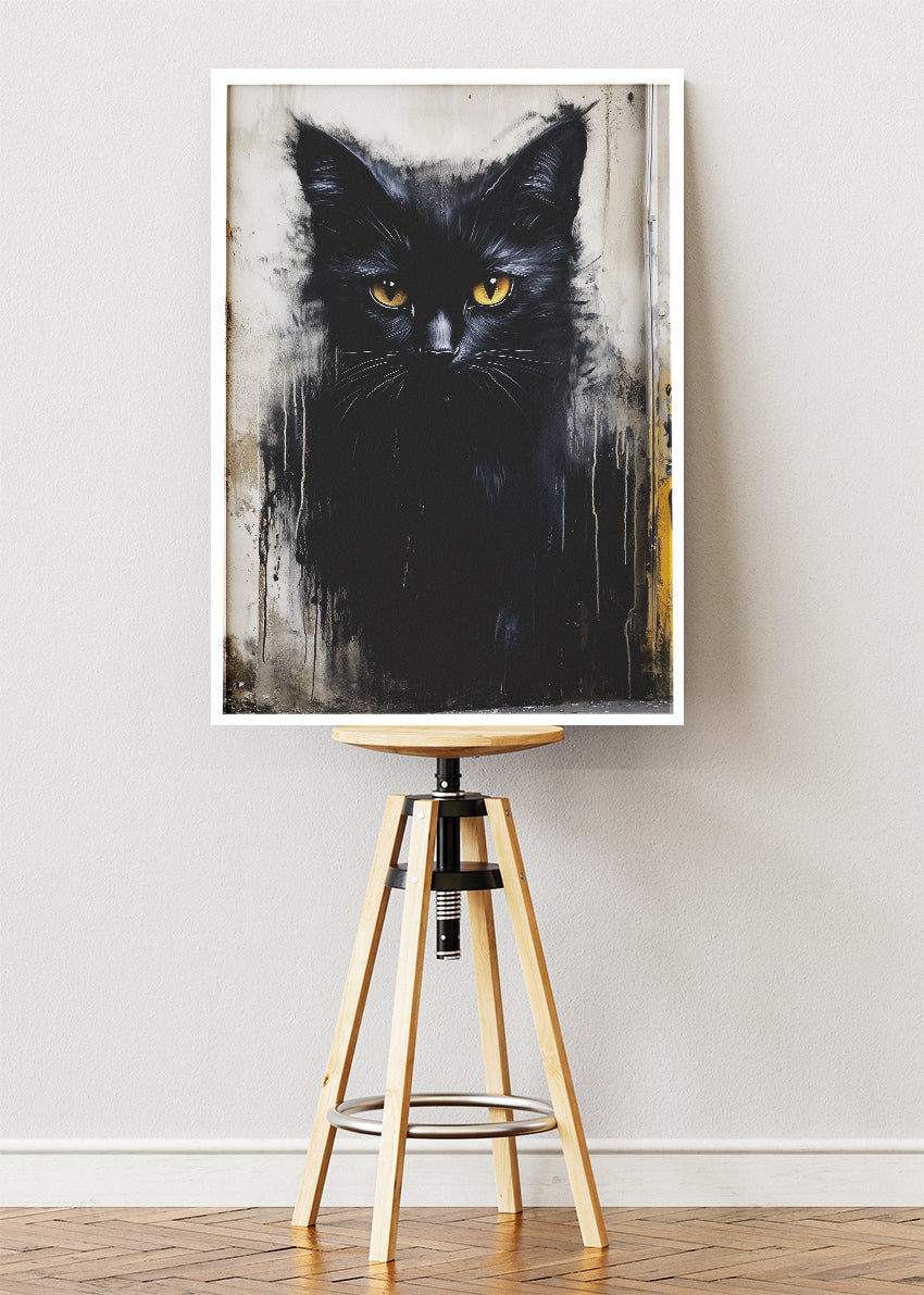 Black Cat Portrait Poster & Canvas Print – Moody Minimalist Feline Art