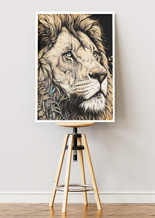 Majestic Lion Portrait Poster & Canvas Print – Detailed Wild Animal Illustration