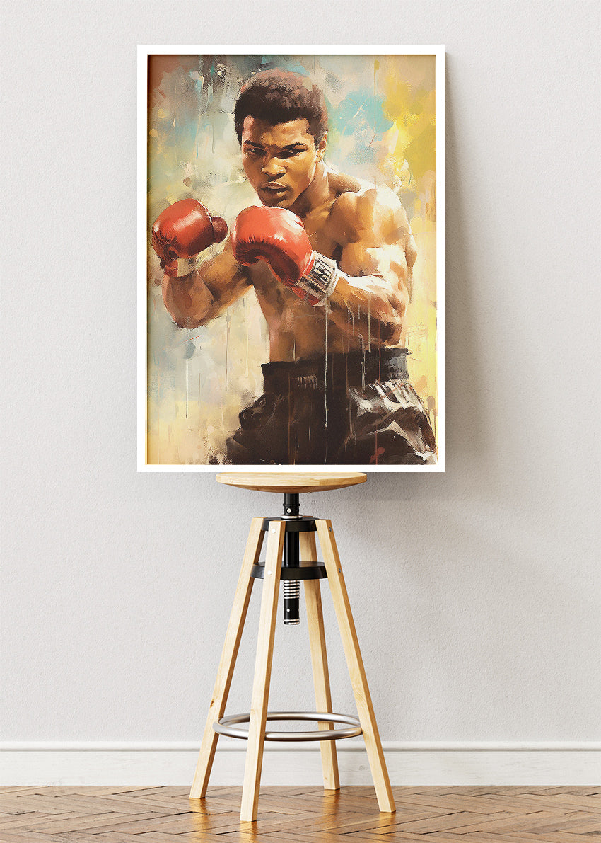 Muhammad Ali Boxing Action Portrait Poster & Canvas Art Print – Power and Movement Wall Art