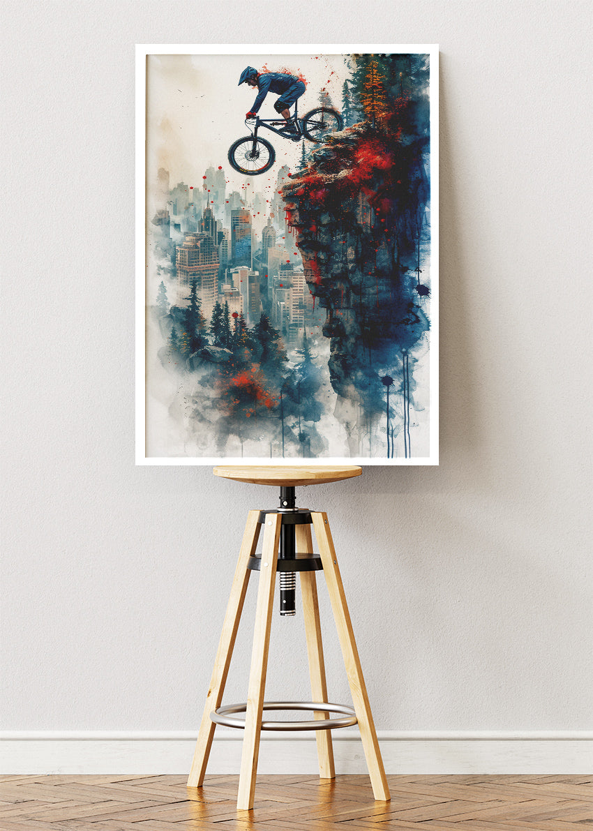 Mountain Bike Jump Art Print & Canvas – Urban Cliff Cycling Wall Art