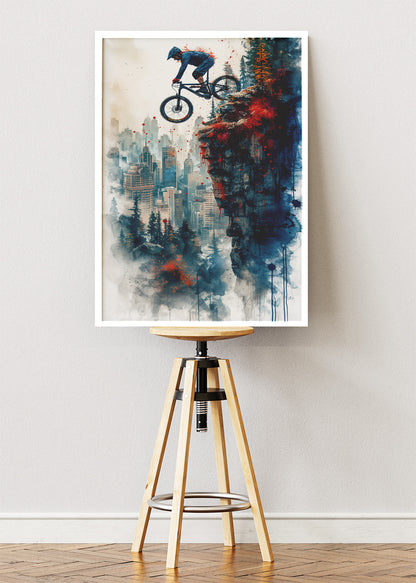 Mountain Bike Jump Art Print & Canvas – Urban Cliff Cycling Wall Art