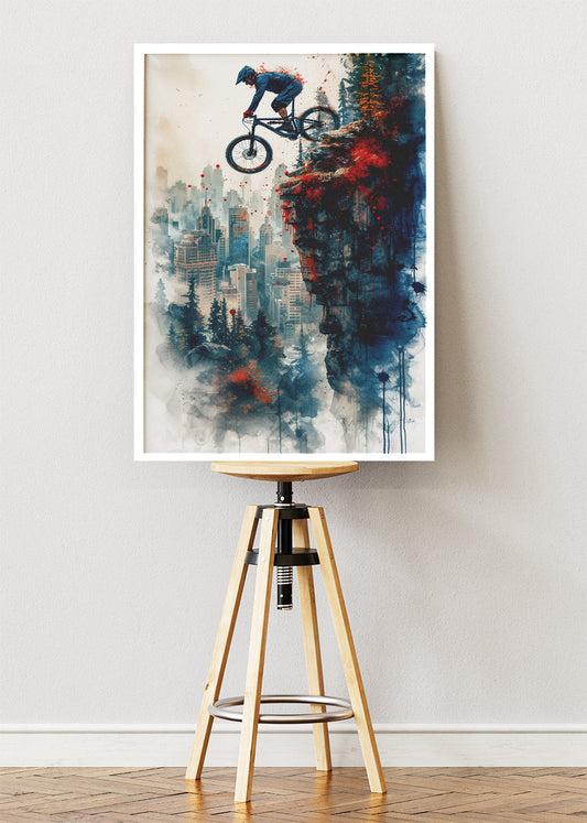 Mountain Bike Jump Art Print & Canvas – Urban Cliff Cycling Wall Art